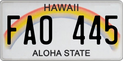 HI license plate FAO445
