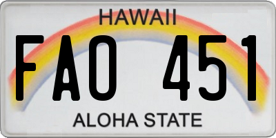 HI license plate FAO451
