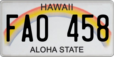 HI license plate FAO458