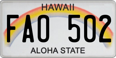 HI license plate FAO502