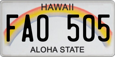 HI license plate FAO505