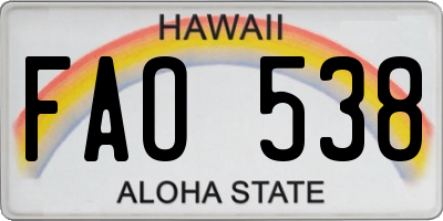 HI license plate FAO538
