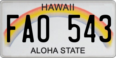 HI license plate FAO543