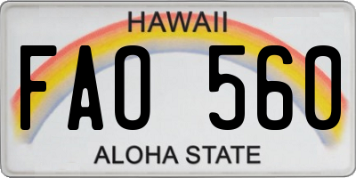 HI license plate FAO560