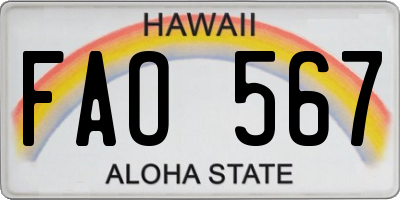 HI license plate FAO567
