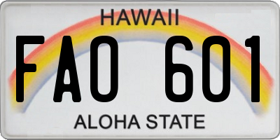 HI license plate FAO601