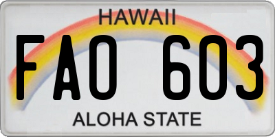 HI license plate FAO603