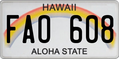 HI license plate FAO608