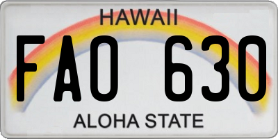 HI license plate FAO630