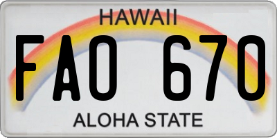 HI license plate FAO670