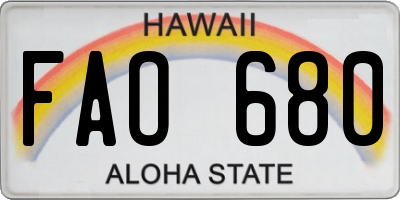 HI license plate FAO680