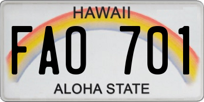 HI license plate FAO701