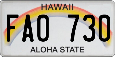 HI license plate FAO730
