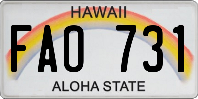 HI license plate FAO731