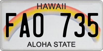 HI license plate FAO735