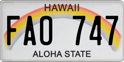 HI license plate FAO747