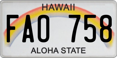 HI license plate FAO758