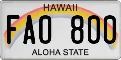 HI license plate FAO800