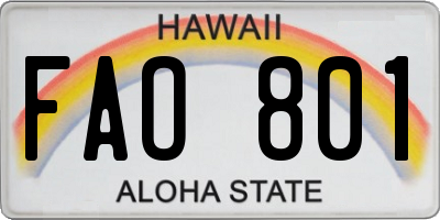 HI license plate FAO801