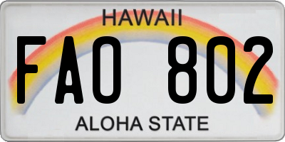 HI license plate FAO802