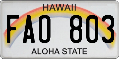 HI license plate FAO803