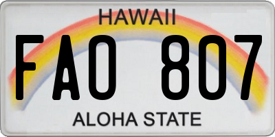 HI license plate FAO807