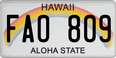 HI license plate FAO809