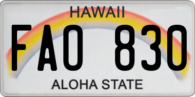 HI license plate FAO830