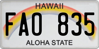 HI license plate FAO835