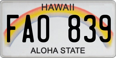 HI license plate FAO839