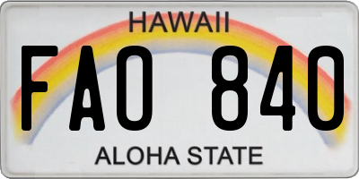HI license plate FAO840