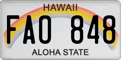 HI license plate FAO848