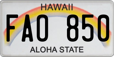 HI license plate FAO850