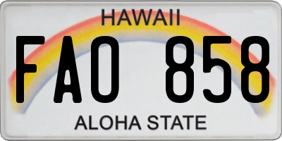 HI license plate FAO858