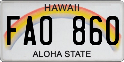 HI license plate FAO860