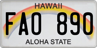 HI license plate FAO890