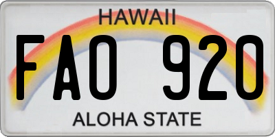 HI license plate FAO920