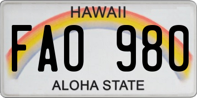 HI license plate FAO980