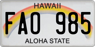 HI license plate FAO985