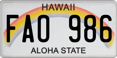 HI license plate FAO986