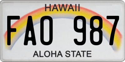 HI license plate FAO987