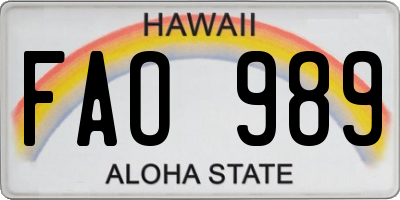 HI license plate FAO989