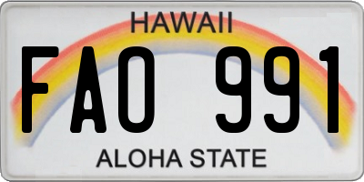 HI license plate FAO991