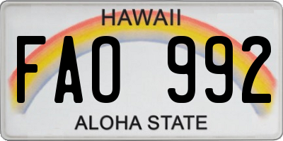 HI license plate FAO992