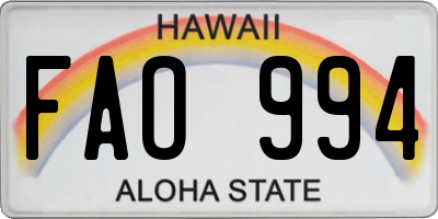 HI license plate FAO994
