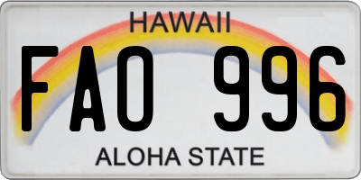 HI license plate FAO996