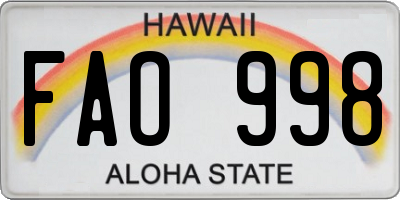 HI license plate FAO998