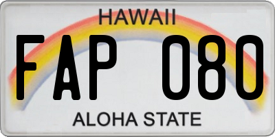 HI license plate FAP080
