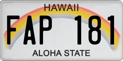 HI license plate FAP181