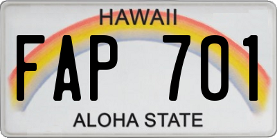 HI license plate FAP701